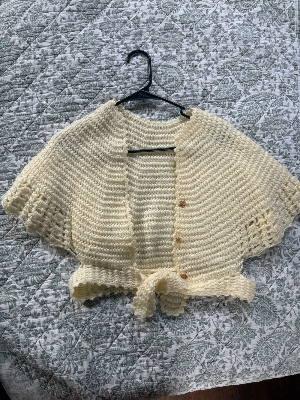 Handmade Vintage Cream Cropped Knit Tie-Front Sweater